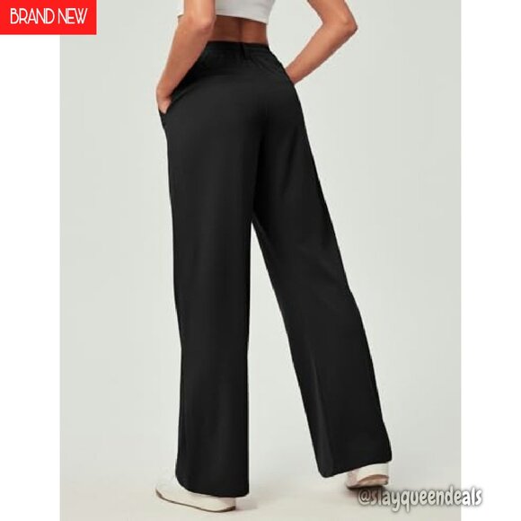 Wide Leg Work Pants Stretchy Pull-On Business Casual Slacks Trousers - Picture 4 of 8